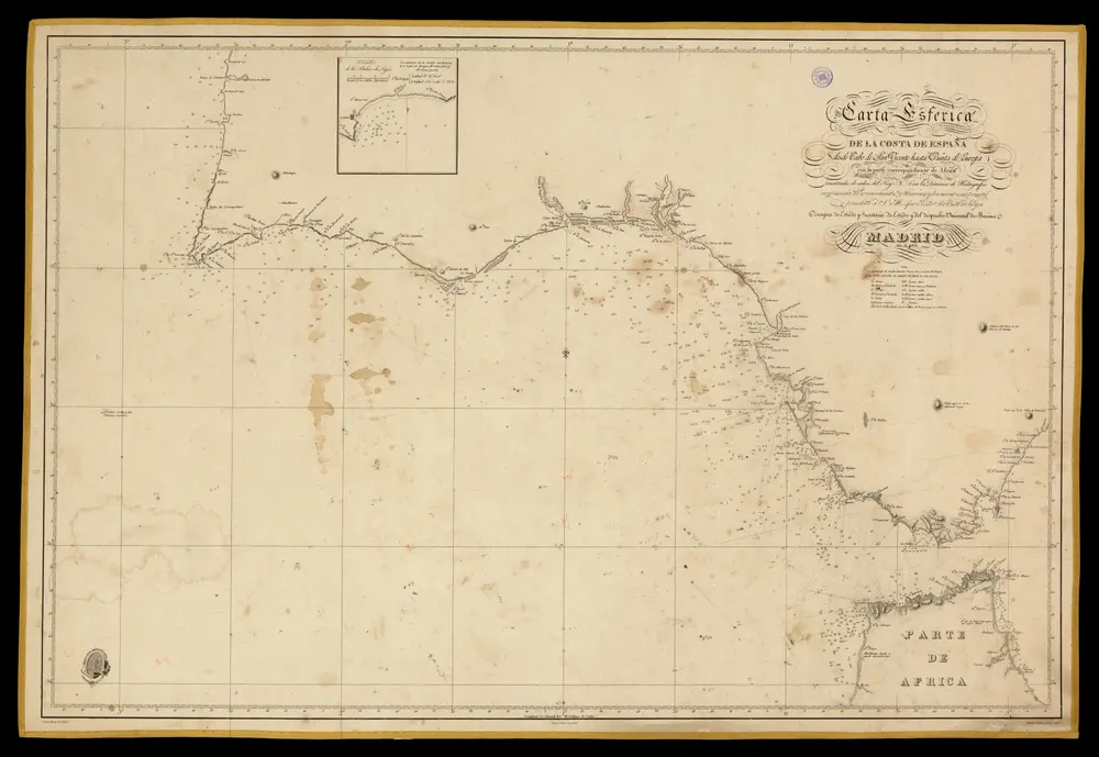 Carta esférica de la costa de España desde el cabo de San Vicente hasta la punta de Europa con la parte correspondiente de Africa