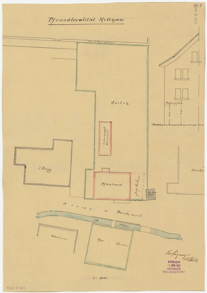 Hittnau: Pfrundlokalität mit Pfarrhaus; Grundriss und Ansicht (Nr. 7)