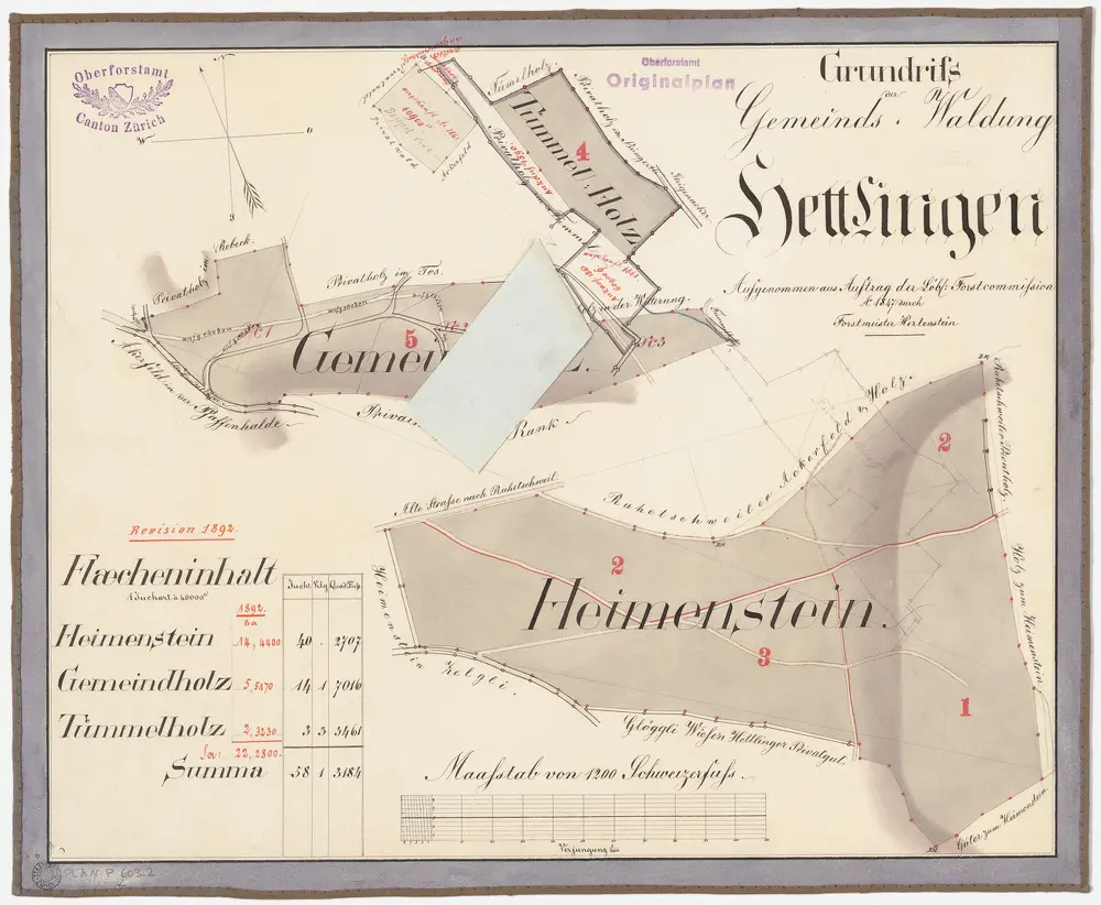 Hettlingen: Gemeindewaldung: Gmeindholz (Gemeindeholz), Tümelholz (Tümmelholz), Heimenstein; Grundrisse