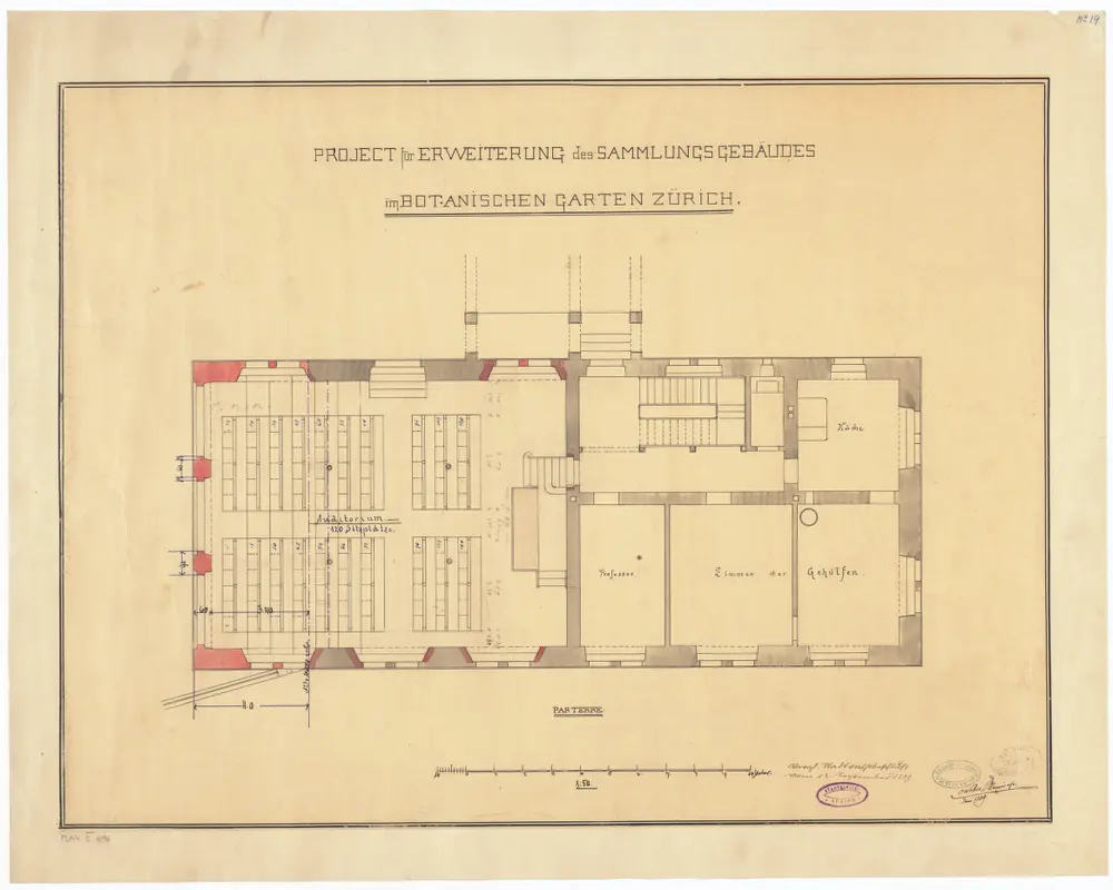 Botanischer Garten, Sammlungsgebäude: Projektierte Erweiterung, Erdgeschoss; Grundriss (Nr. 19)