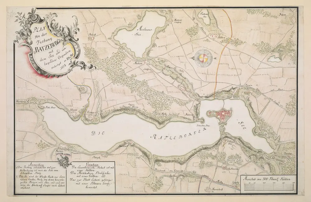 PLAN von der Festung RATZEBURG mit dem See und umliegenden Gegenden