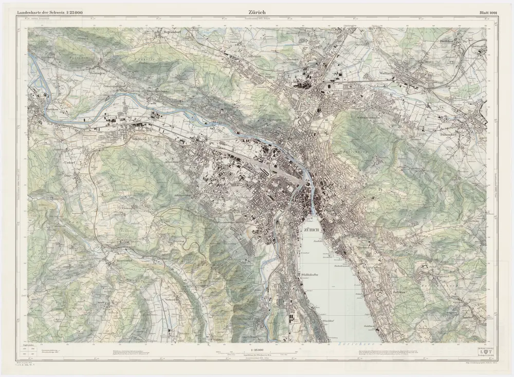 Landeskarte der Schweiz 1 : 25000: Den Kanton Zürich betreffende Blätter: Blatt 1091: Zürich