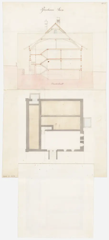 Seen: Pfarrhaus; Grundriss des Kellers und Querschnitt (Nr. 3)