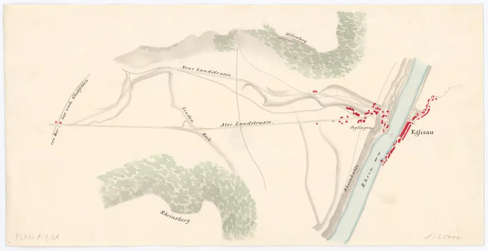 Vorlagen für die Topographische Karte des Kantons Zürich (Wild-Karte): Bezirk Bülach: Umgebung von Flüssen: Eglisau gegen Bülach