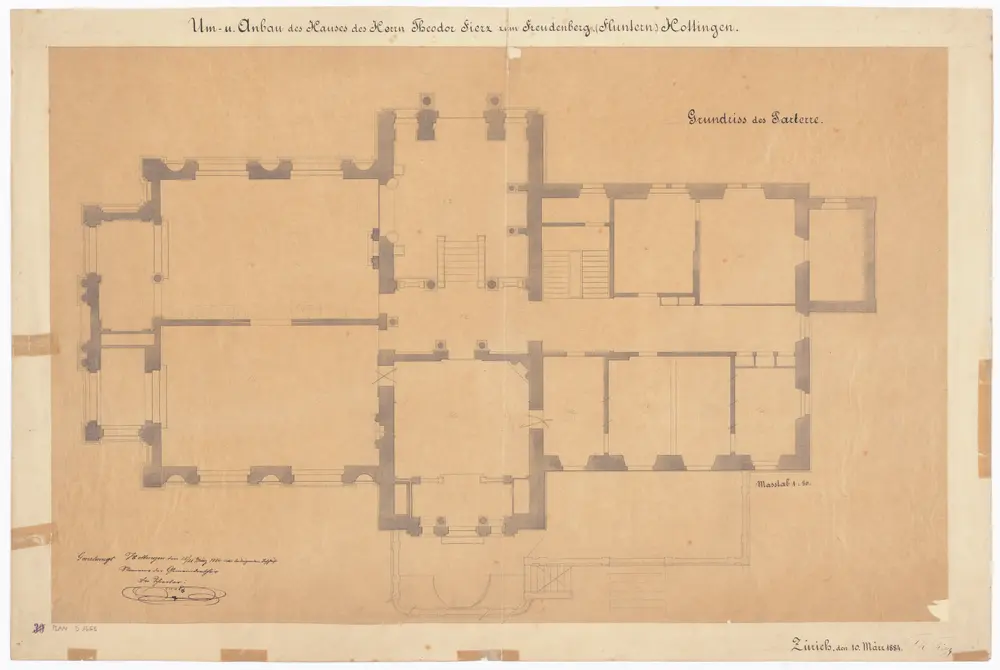 Wohnhaus Zum Freudenberg von Theodor Fierz, Zürichbergstrasse 6: Um- und Anbau, Erdgeschoss; Grundriss