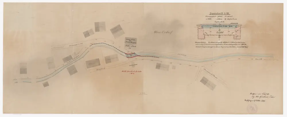 Urdorf: Brücke über den Schäflibach in Oberurdof, 2. Projekt; Situationsplan und Querschnitt