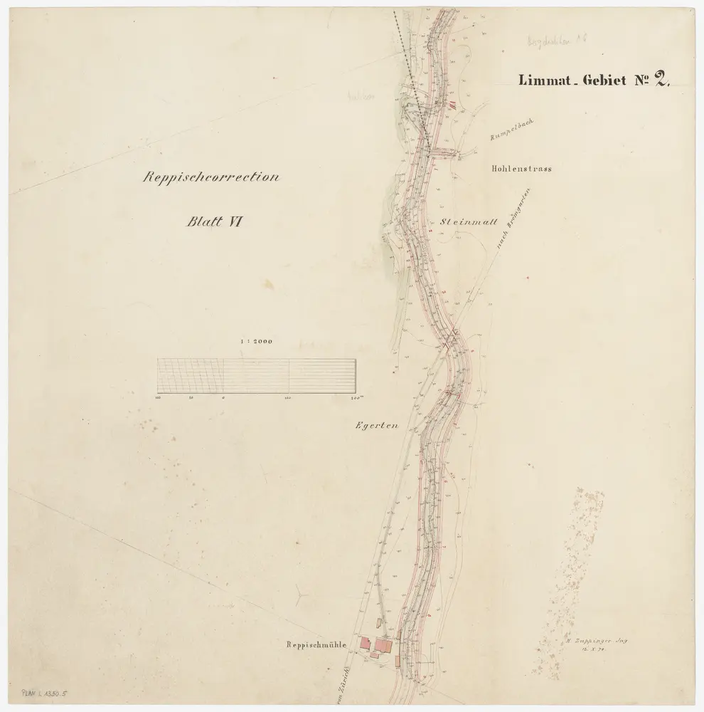 Birmensdorf bis Dietikon: Von oberhalb Landikon bis zur Einmündung in die Limmat, Reppischkorrektion: Blatt VI: Bergdietikon AG: Holistross bis Reppischmühle; Situationsplan (Limmat-Gebiet Nr. 2)