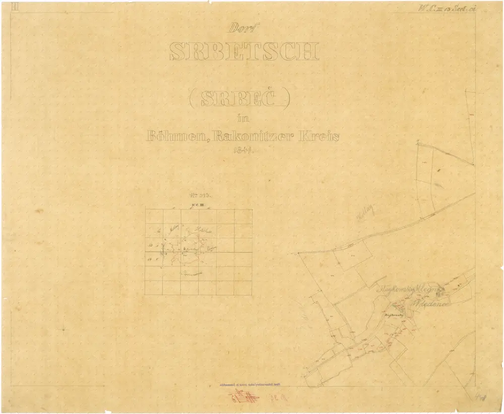 Kopie katastrální mapy obce Srbeč roku 1841, list II 1