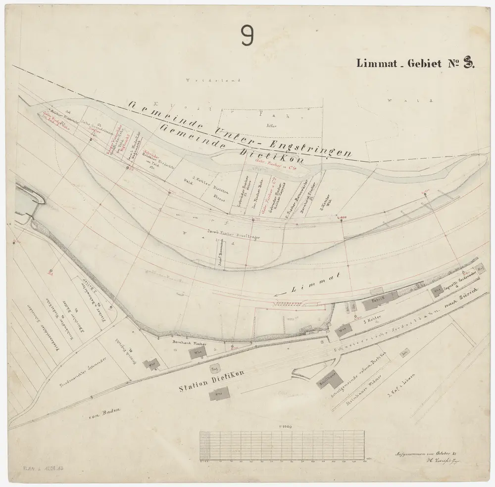 Schlieren bis Würenlos AG: Limmat von oberhalb der Grenze zwischen Schlieren und Dietikon bis zur linksufrigen Grenze zwischen den Kantonen Zürich und Aargau: Blatt 9: Dietikon und Unterengstringen; Situationsplan (Limmat-Gebiet Nr. 3)