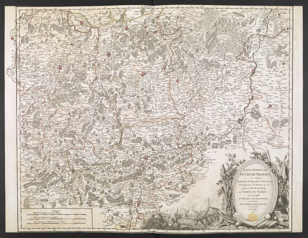 PARTIE MERIDION. DU DUCHÉ DE BRABANT où se trouvent le Quarter de Bruxelles et de Louvain la Seigneurie de Malines; et une partie de l'Eveché de Lyege, LE COMTÉ DE NAMUR, avec les Confins du Haynaut et du Luxembourg.