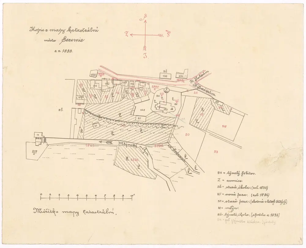 Kopie z mapy katastrální města Sezemic z r. 1839