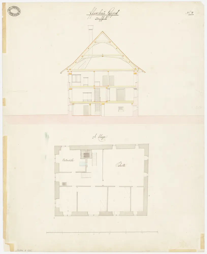 Kappel am Albis: Pfarrhaus; Grundriss des 2. Stocks und Querschnitt (Nr. 4)