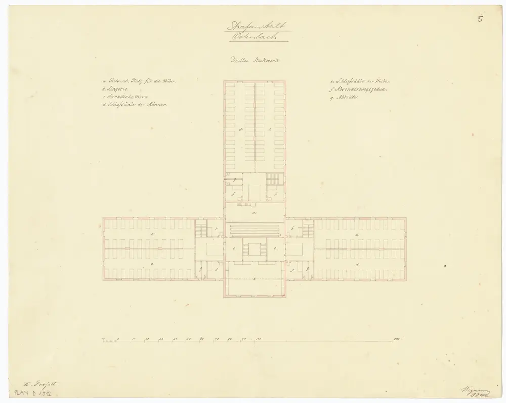 Kantonale Strafanstalt, projektierter Neubau: 3. Stock; Grundriss (2. Projekt)