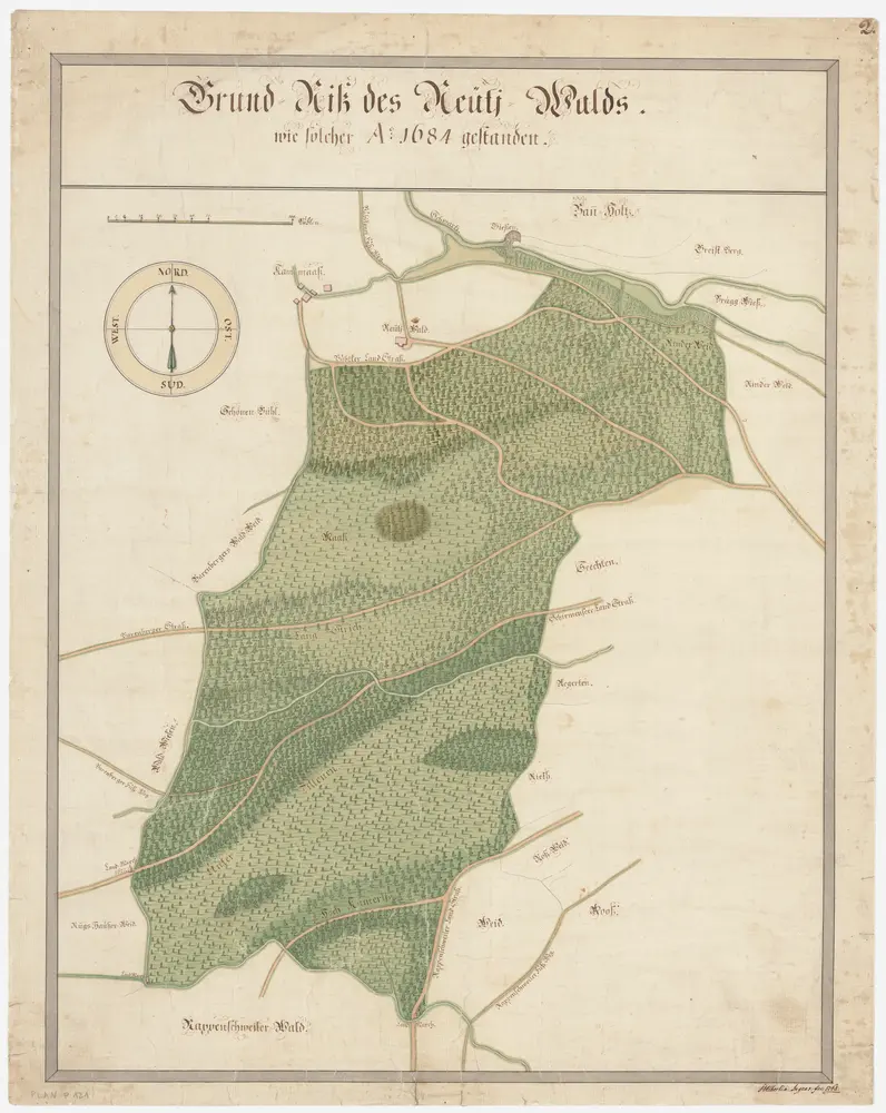 Rüti: Rütiwald im Jahr 1684; Grundriss