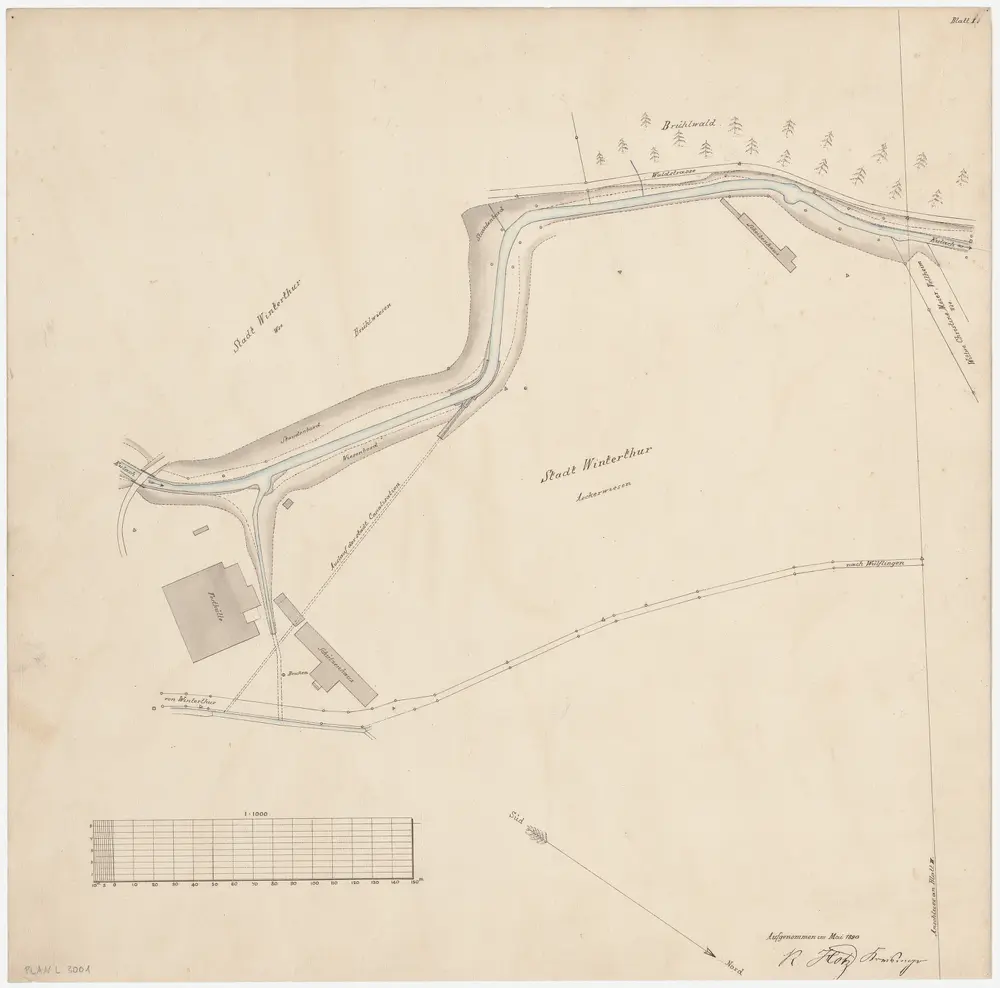Winterthur: Eulach von oberhalb des Schützenhauses bis unterhalb des Scheibenstands; Situationsplan (Blatt I)