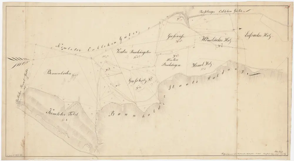 Kyburg, Töss, Illnau-Effretikon (damals Illnau), Schlatt: Staatswaldung: Illnau-Effretikon (damals Illnau), Töss: Benneboden, Grossholz, Chämletertobel (Kemleter Tobel), Buchärgeten, Grosswiese, Homelholz (Homelacker), Leisacher (Leissacker); Grundriss (Nr. 20 b)