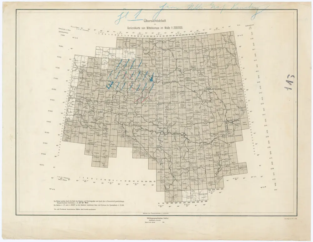 Übersichtsblatt zur Generalkarte von Mitteleuropa im Maße 1:200 000