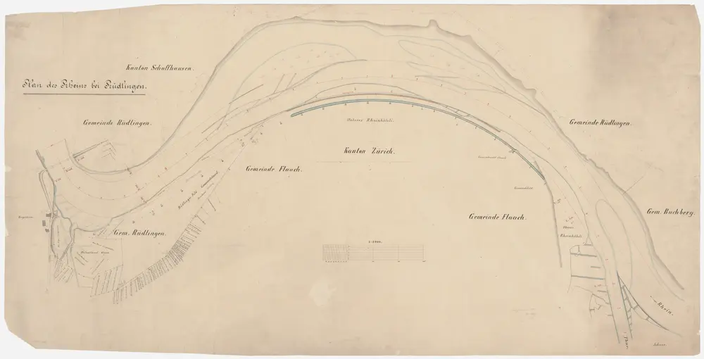 Flaach, Rüdlingen SH, Buchberg SH: Von oberhalb der Einmündung der Thur bis unterhalb der Rheinbrücke in Rüdlingen, Rheinkorrektion; Situationsplan (Rhein-Gebiet Nr. 35)