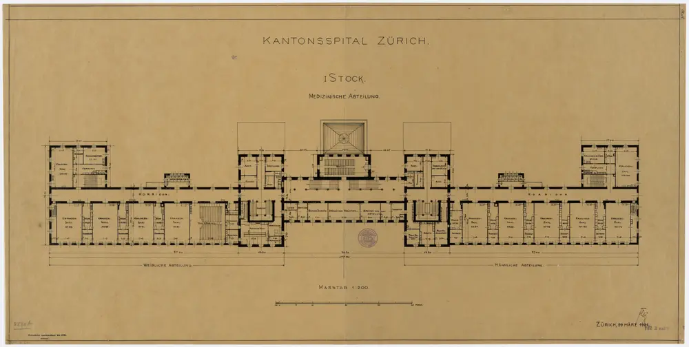 Zürich: Kantonsspital, 1. Stock, medizinische Abteilung; Grundriss