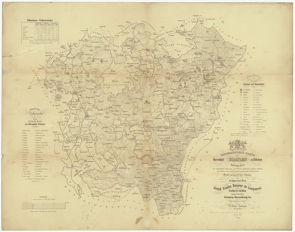 Topographische Karte der Herrschaft Gratzen in Böhmen