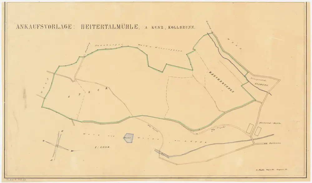 Kyburg, Töss, Illnau-Effretikon (damals Illnau), Schlatt: Staatswaldung: Schlatt: Geplanter Ankauf eines Waldstücks von A. Kunz bei Speck, Kächbrunnen und Heitertalmühle; Grundriss