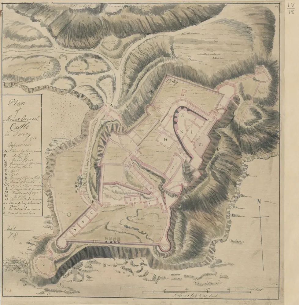 Plan of Mount Orgueil Castle in Jersey 1755.