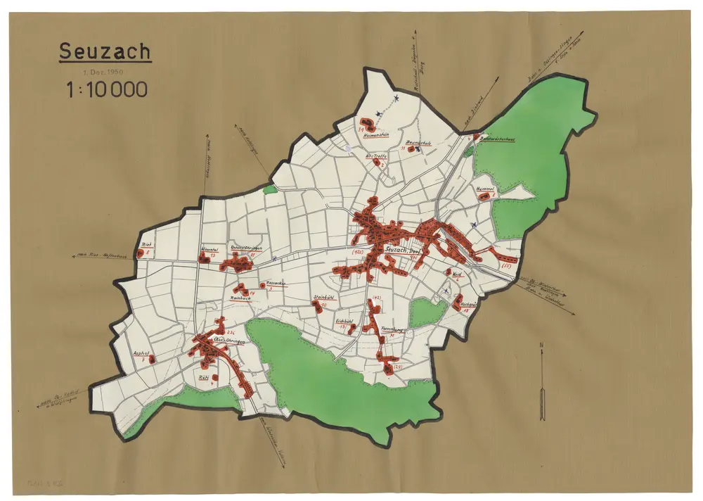 Seuzach: Definition der Siedlungen für die eidgenössische Volkszählung am 01.12.1950; Siedlungskarte