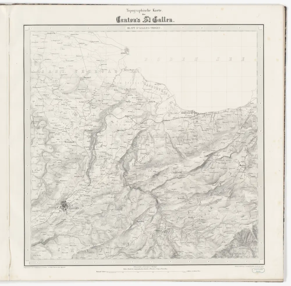 Topographische Karte des Kantons St. Gallen mit Einschluss des Kantons Appenzell (Eschmann-Karte): Blatt St. Gallen - Trogen