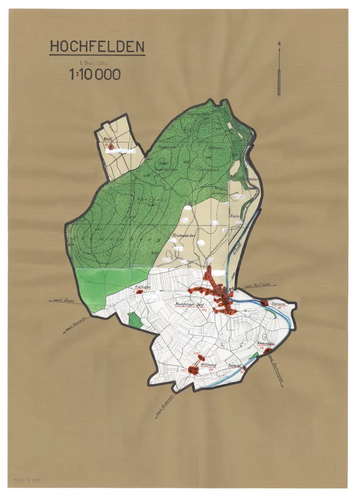 Hochfelden: Definition der Siedlungen für die eidgenössische Volkszählung am 01.12.1950; Siedlungskarte