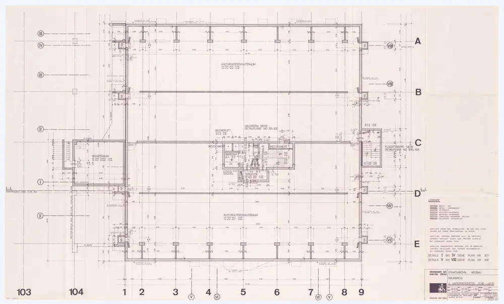 Staatsarchiv des Kantons Zürich, Neubau im Irchelpark: 4. Untergeschoss; Grundriss