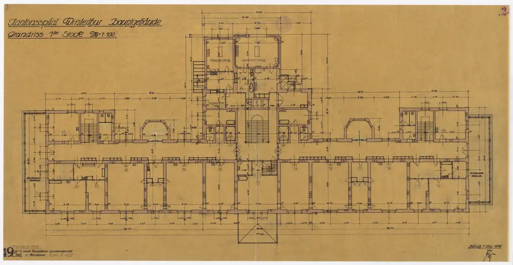 Winterthur: Kantonsspital, Hauptgebäude, 1. Stock; Grundriss (Nr. 249)