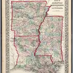 County map of the States of Arkansas, Mississippi and Louisiana