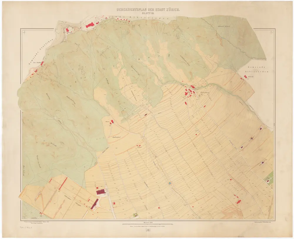 Übersichtsplan der Stadt Zürich und der umliegenden Gemeinden in 23 Blättern: Blatt III: Teile von Wiedikon und Stallikon
