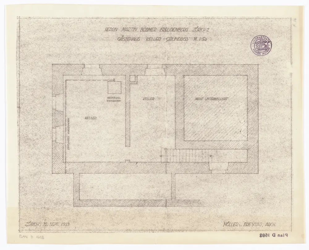 Freudenberg, Gästehaus von Martin Bodmer: Keller; Grundriss